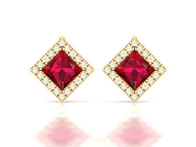 Earrings-543 ruby and diamond stud earrings gold 3D print model