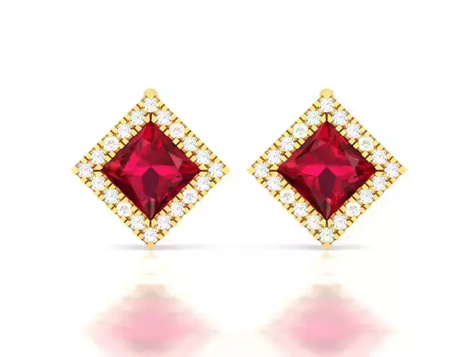 Earrings-543 ruby and diamond stud earrings gold