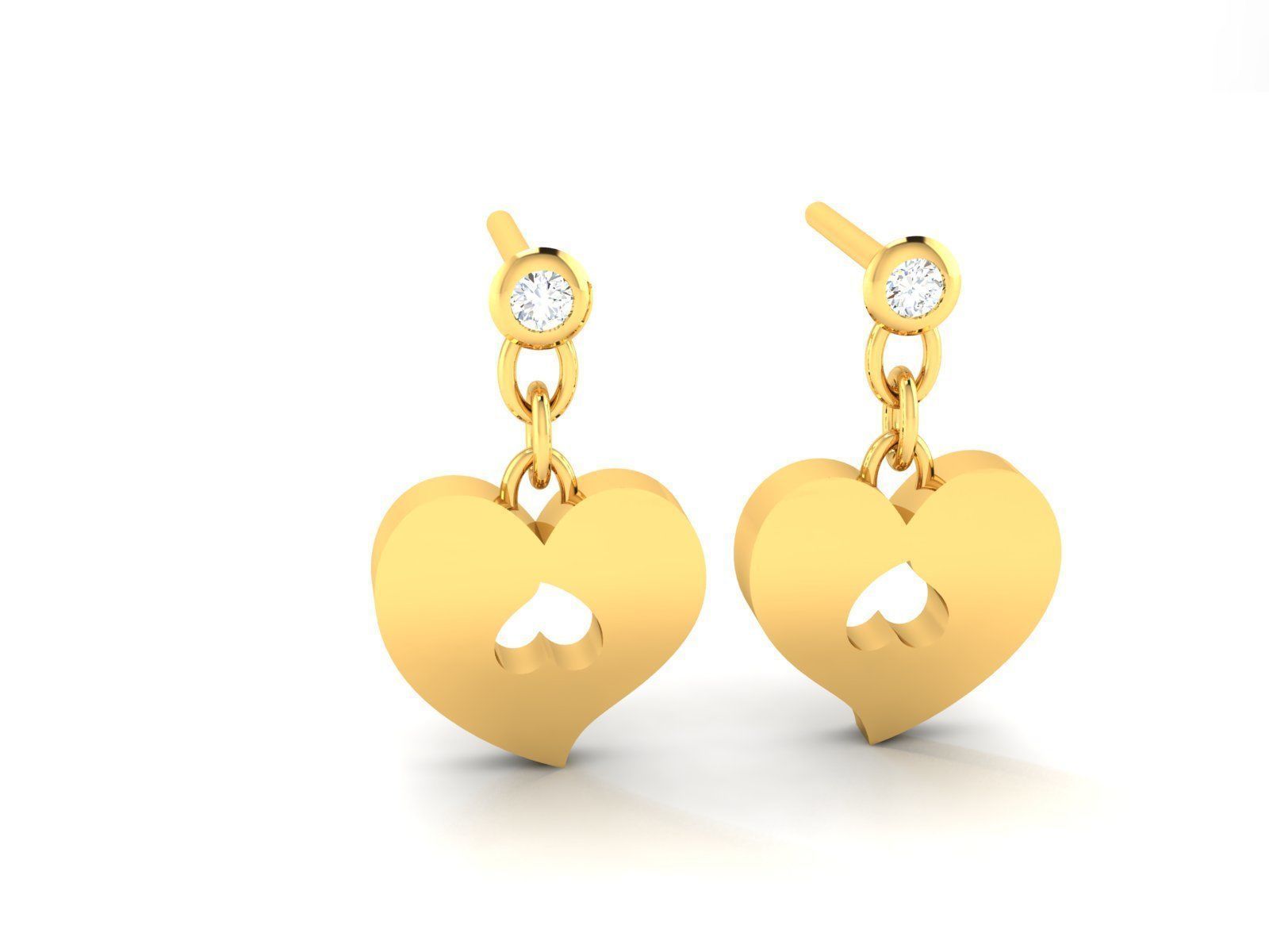Earrings-776 heart shaped earrings gold with diamonds 3D print model_3
