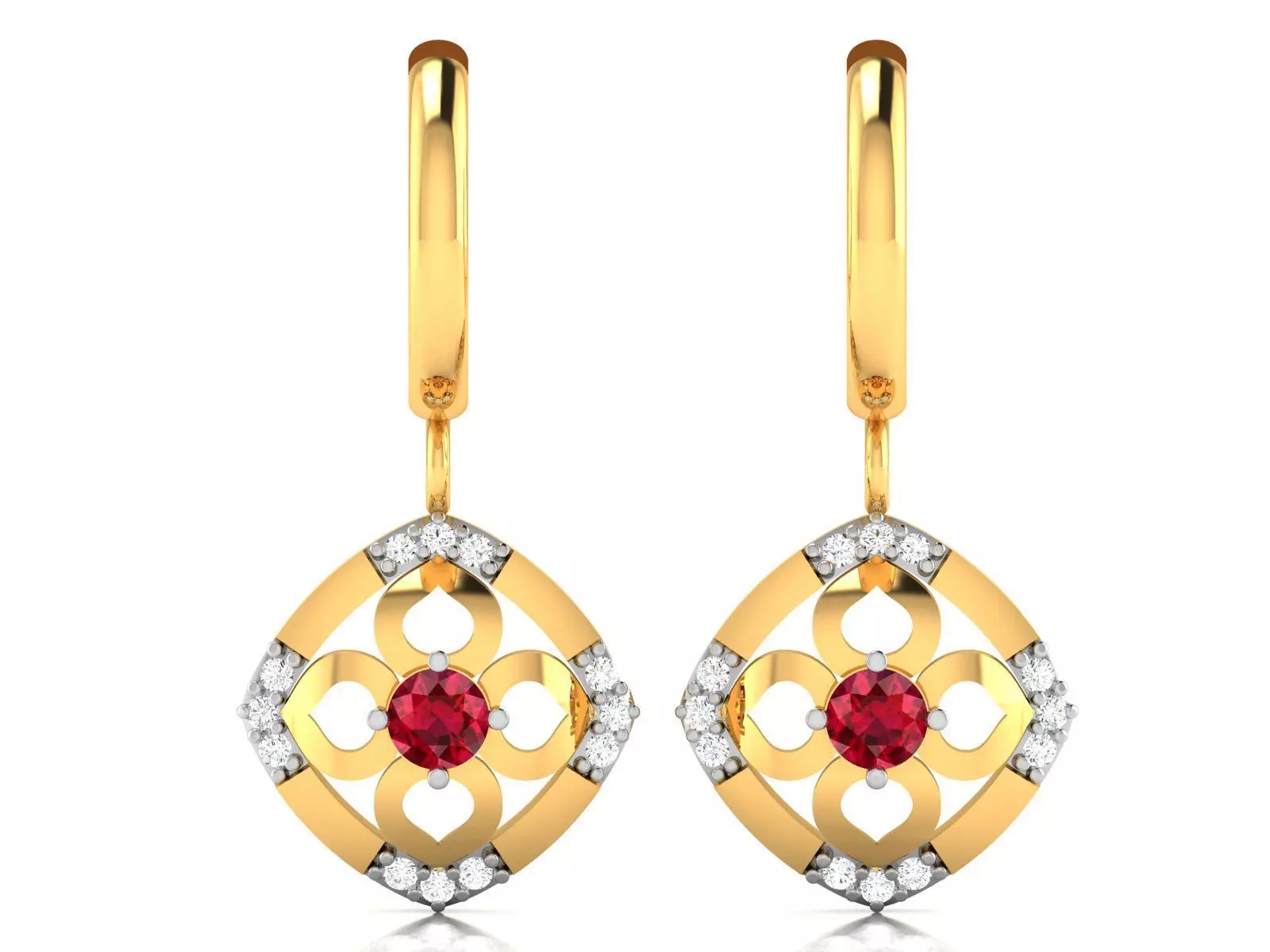 Earrings-1169 ruby and diamond earrings gold 3D print model_0