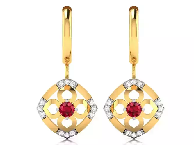 Earrings-1169 ruby and diamond earrings gold 3D print model