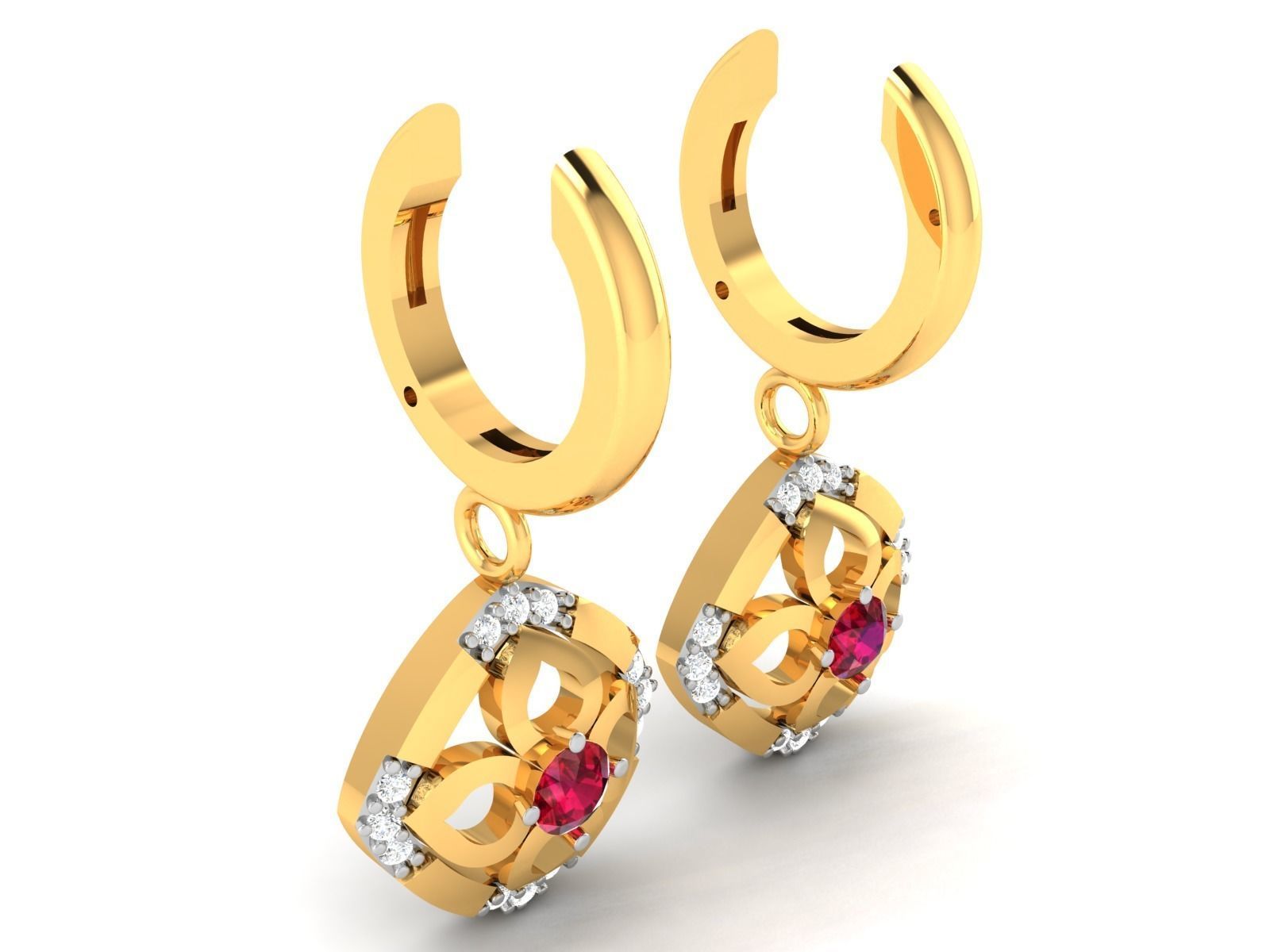 Earrings-1169 ruby and diamond earrings gold 3D print model_2