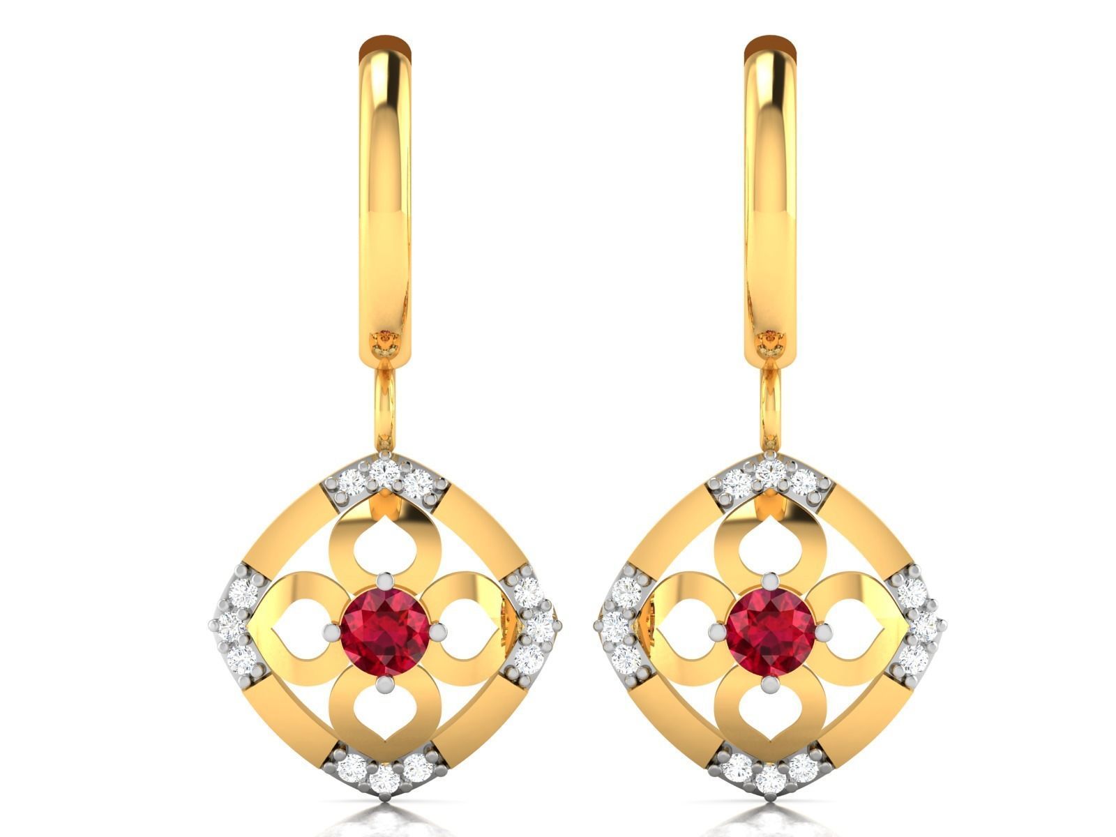 Earrings-1169 ruby and diamond earrings gold 3D print model_3