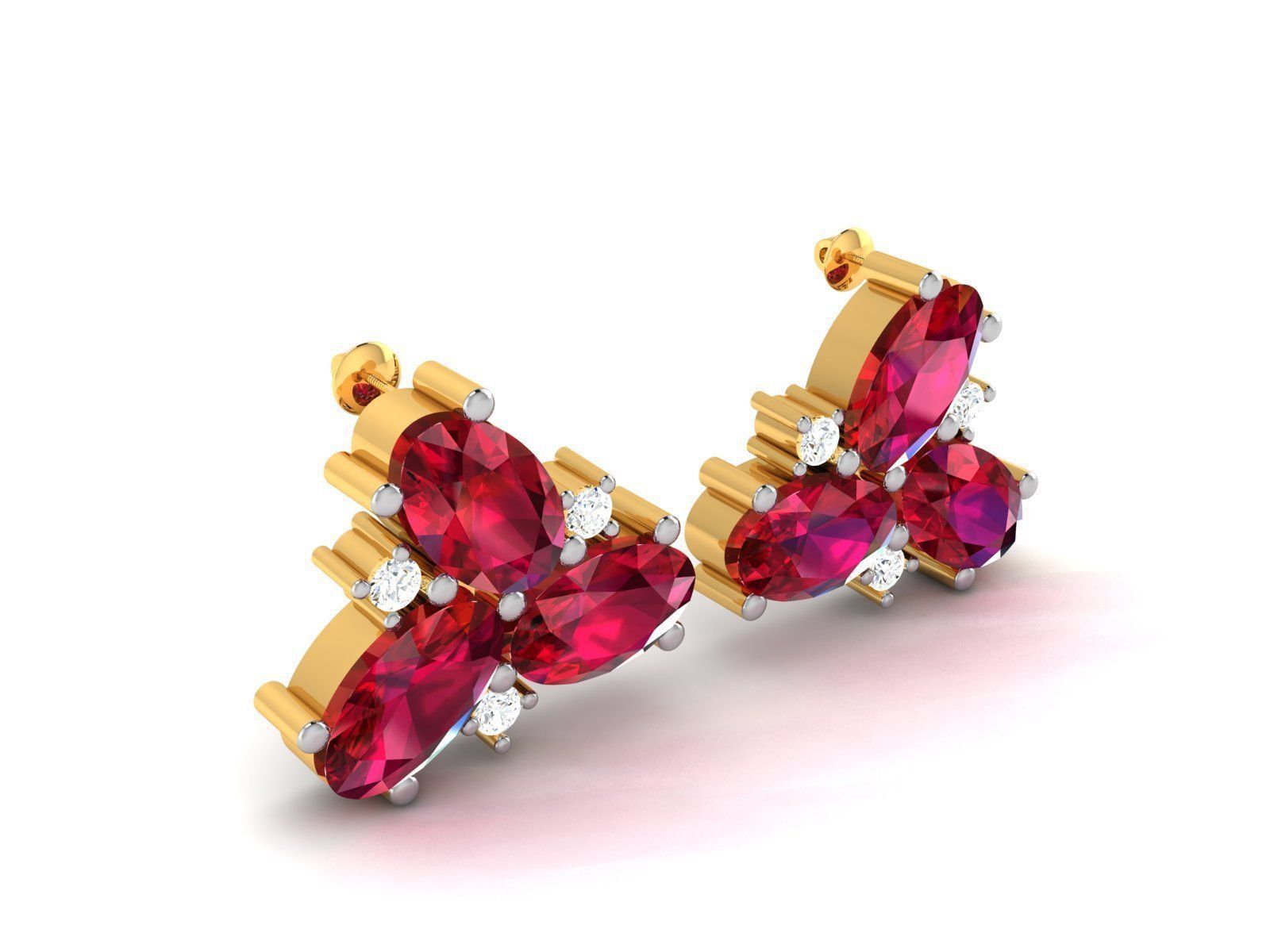 Earrings-1660 ruby and diamond stud earrings 3D print model_2