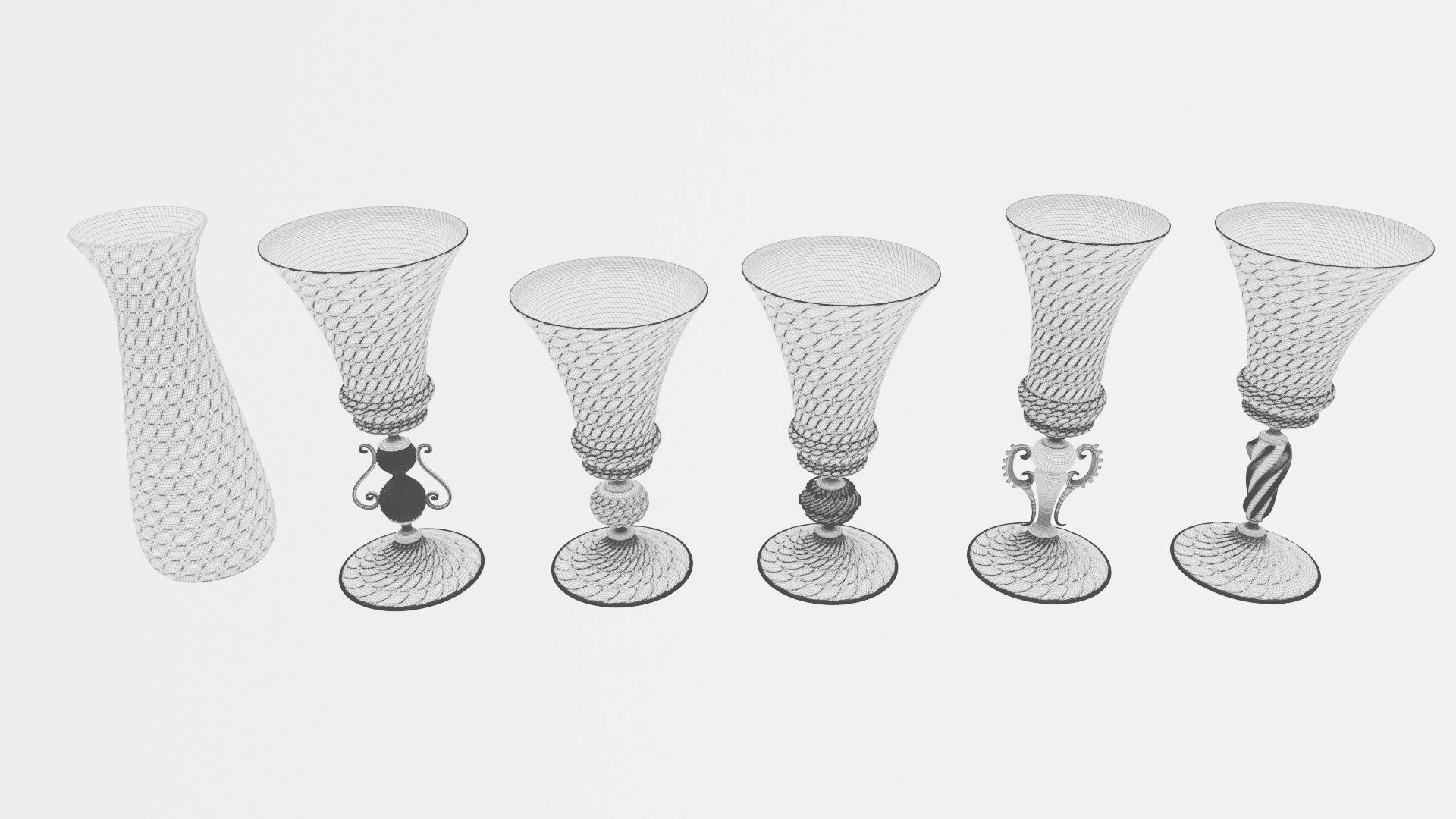 5 Artistic Murano Glass Goblets 3D model_10