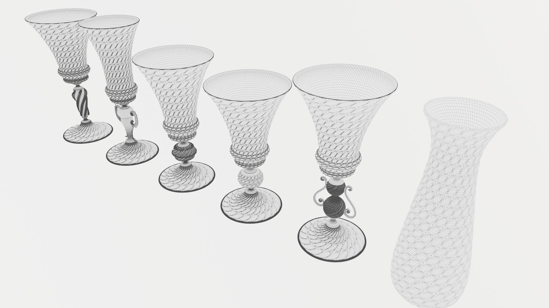 5 Artistic Murano Glass Goblets 3D model_18