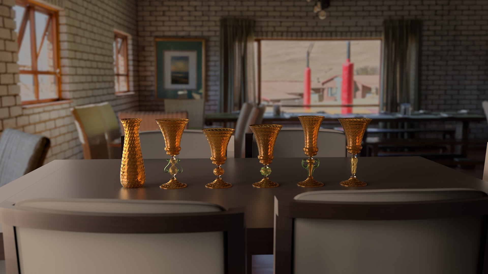 5 Artistic Murano Glass Goblets 3D model_6