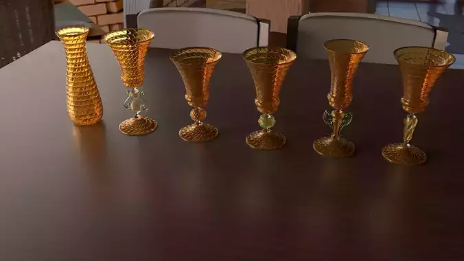 5 Artistic Murano Glass Goblets