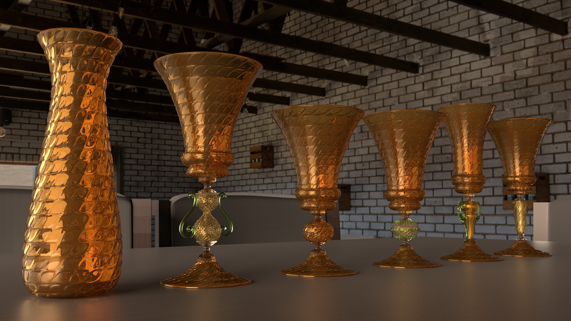 5 Artistic Murano Glass Goblets 3D model_4