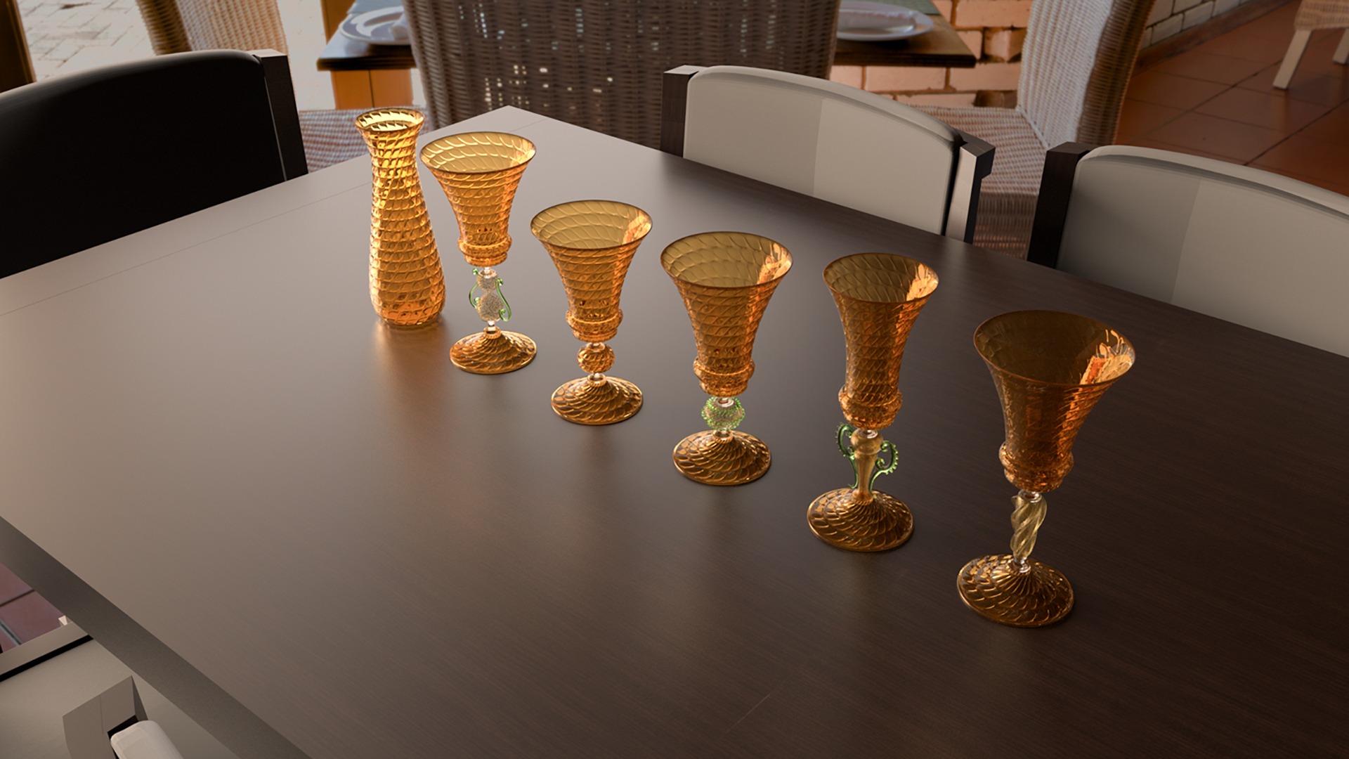 5 Artistic Murano Glass Goblets 3D model_2