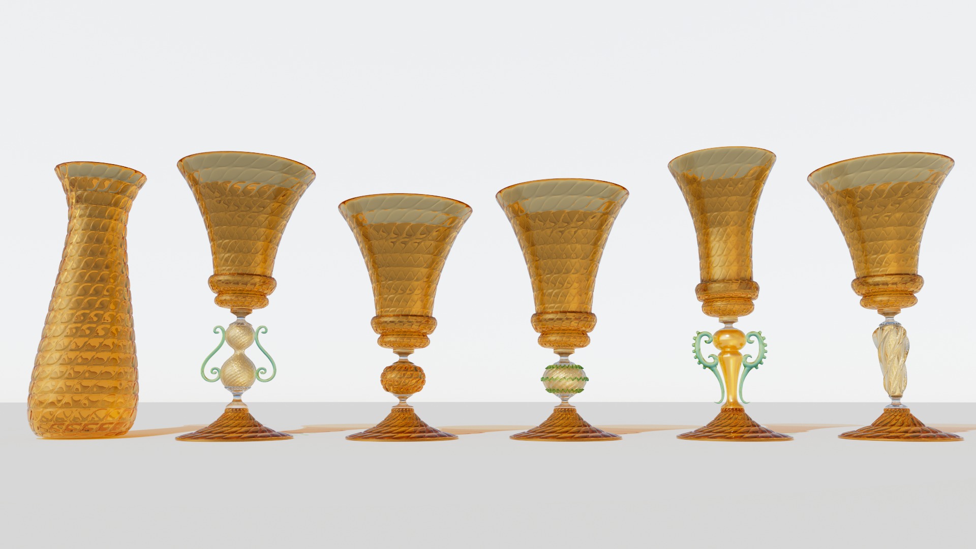 5 Artistic Murano Glass Goblets 3D model_7