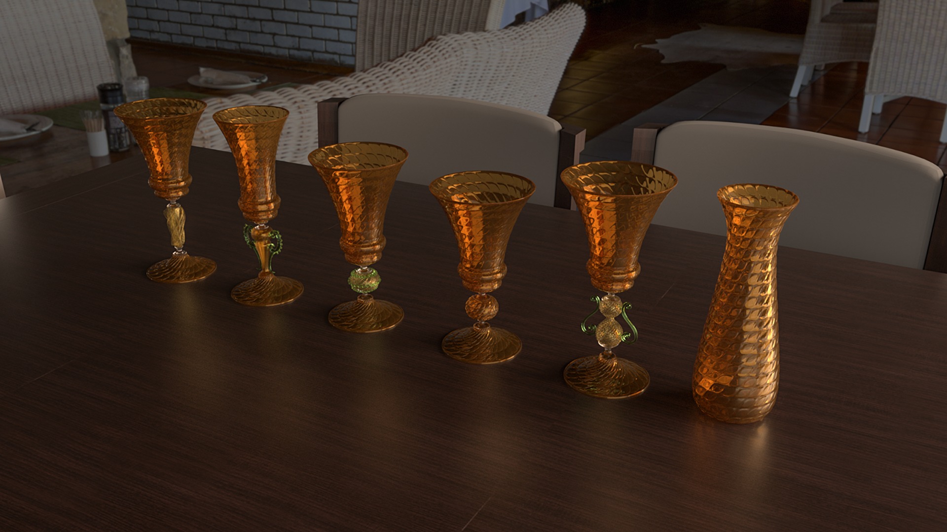 5 Artistic Murano Glass Goblets 3D model_3