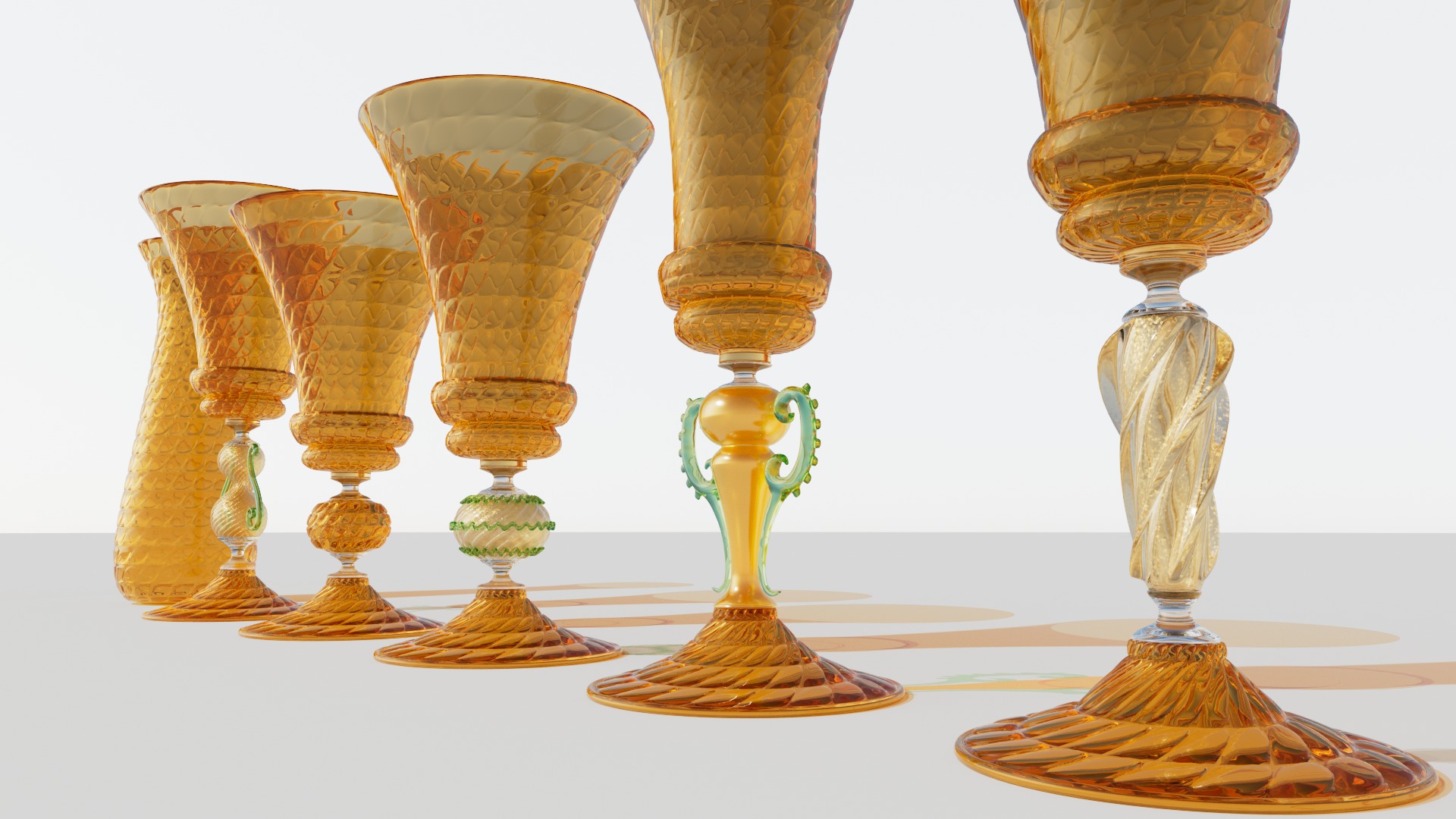 5 Artistic Murano Glass Goblets 3D model_16