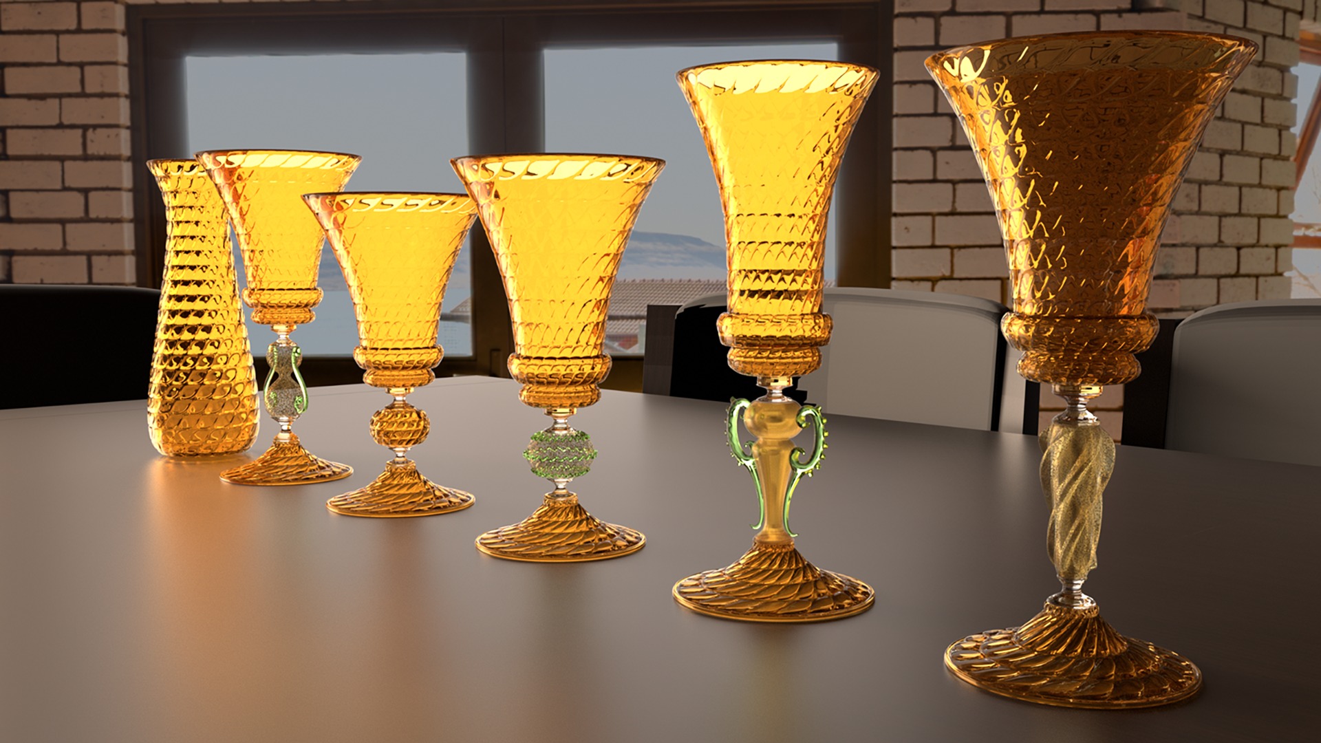 5 Artistic Murano Glass Goblets 3D model_5