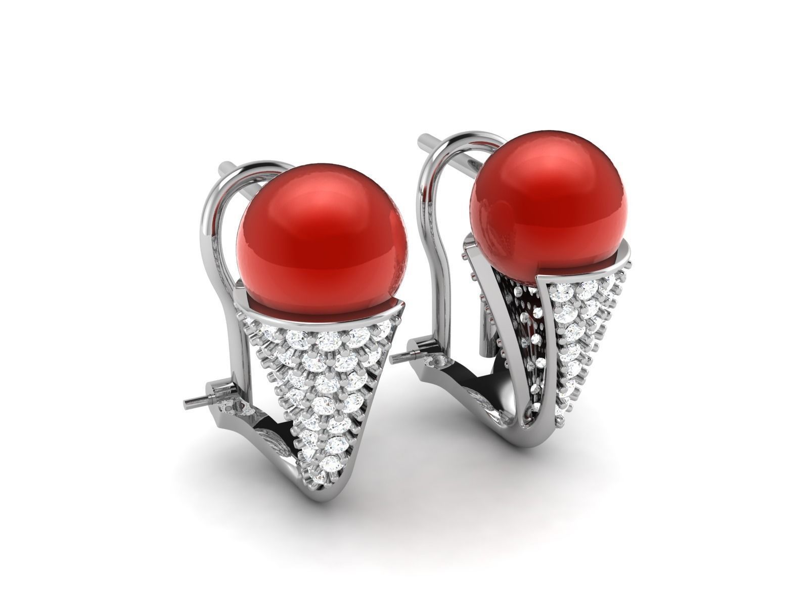 Earrings-1953 pair of earrings with coral and diamonds 3D print model_2