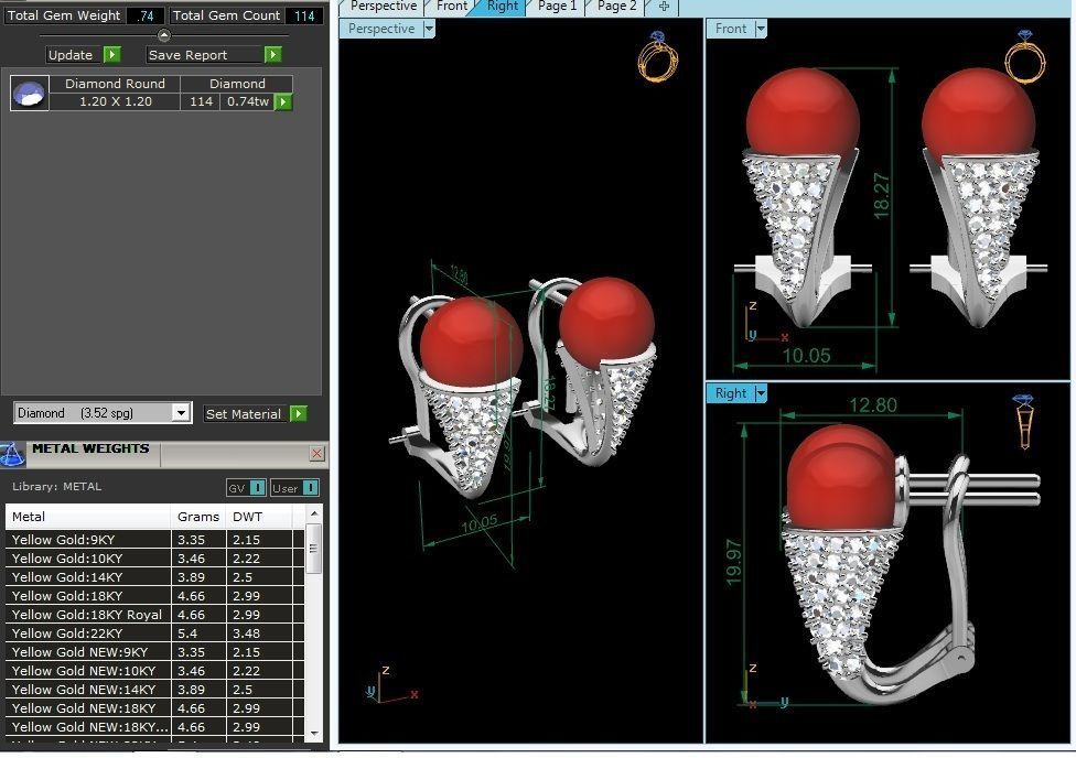 Earrings-1953 pair of earrings with coral and diamonds 3D print model_1