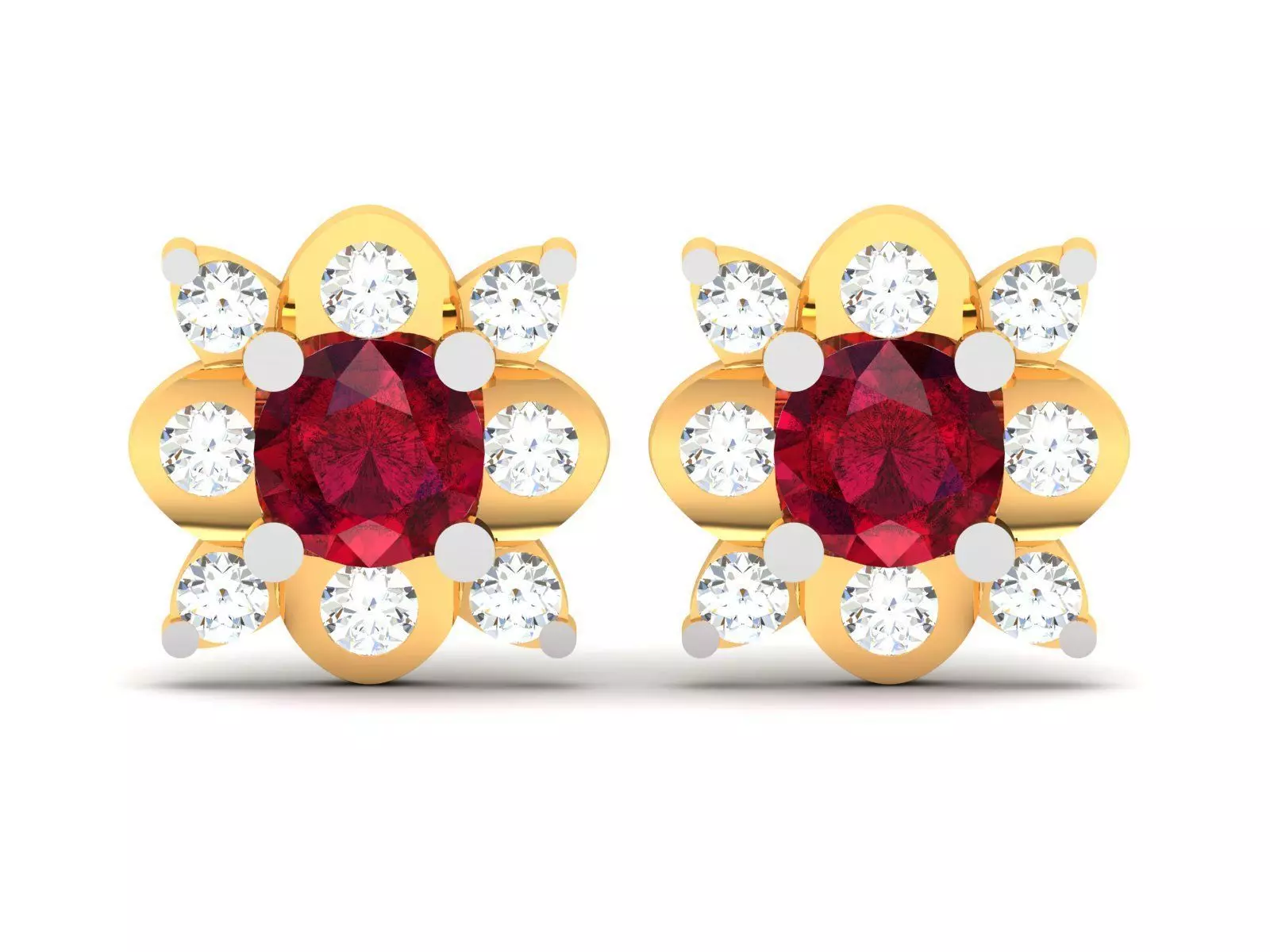 Earrings-1957 gold stud earring with ruby stone 3D print model_0