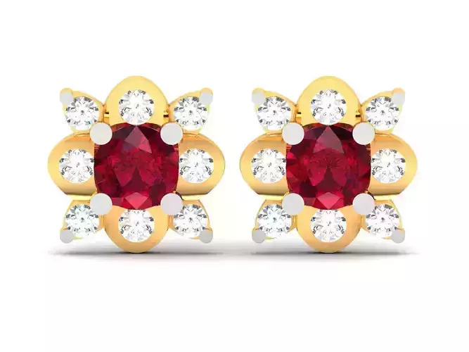 Earrings-1957 gold stud earring with ruby stone 3D print model