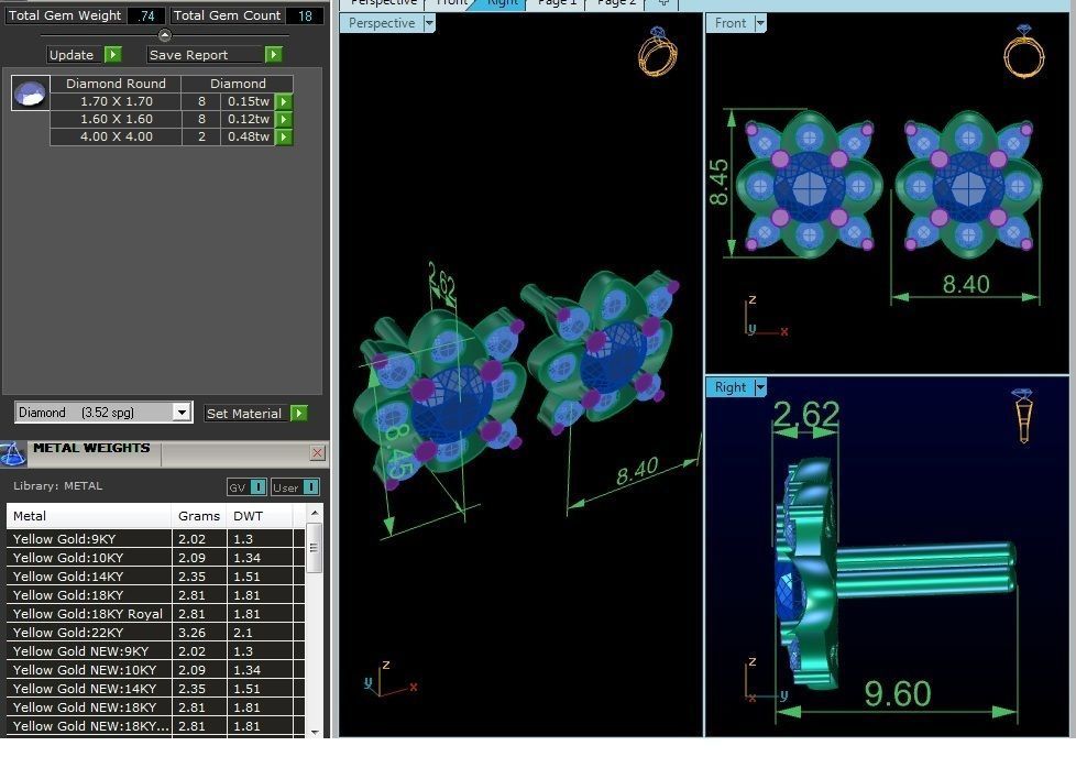 Earrings-1957 gold stud earring with ruby stone 3D print model_1