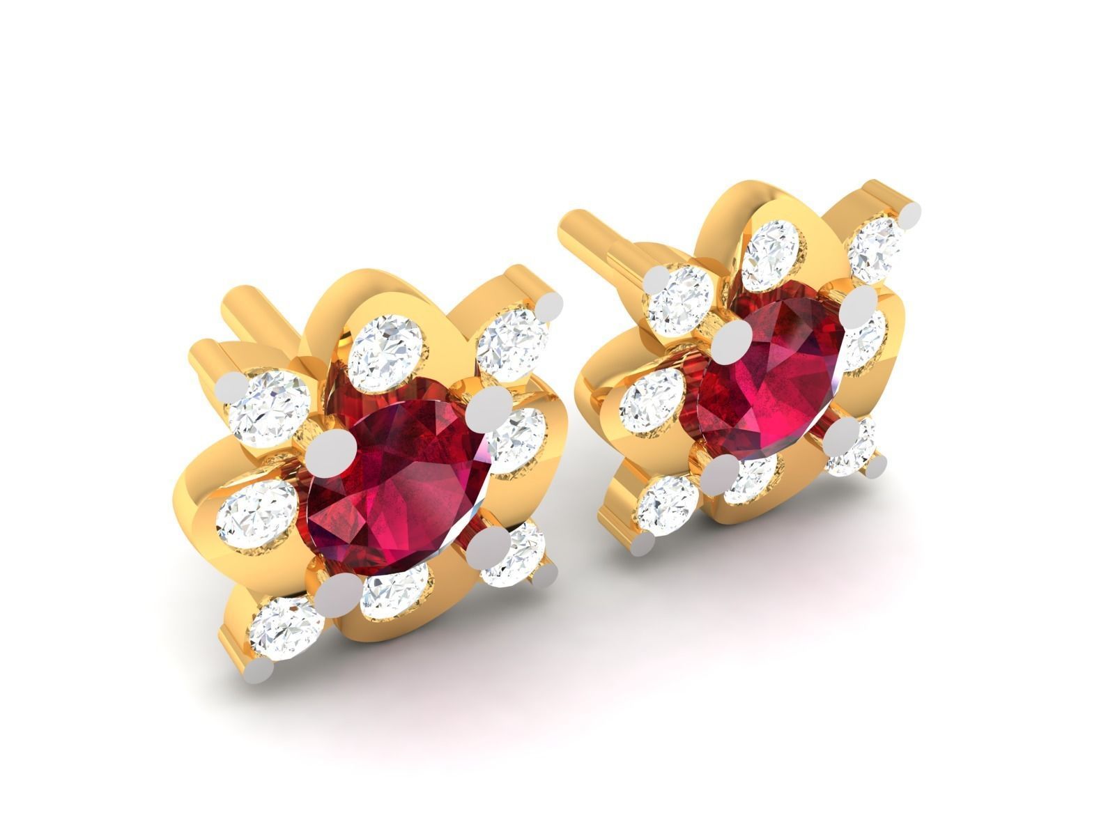 Earrings-1957 gold stud earring with ruby stone 3D print model_3