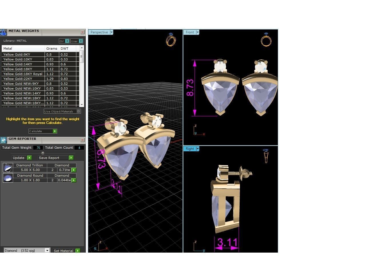 Earrings-2265 two sapphire and diamond earrings gold 3D print model_1