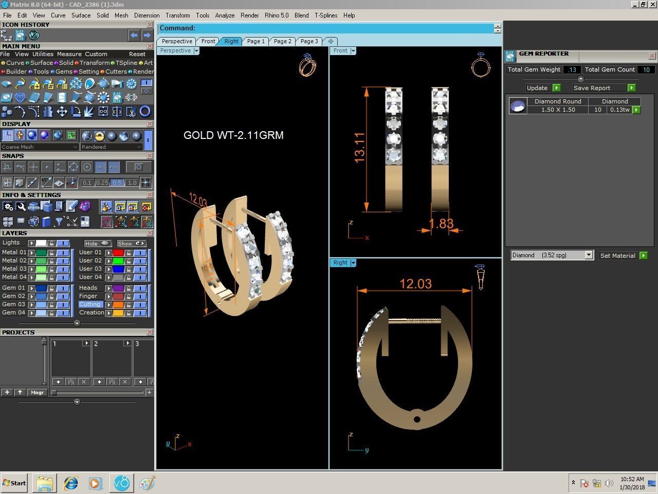 Earrings-2386 diamond hoop earrings gold 3D print model_6