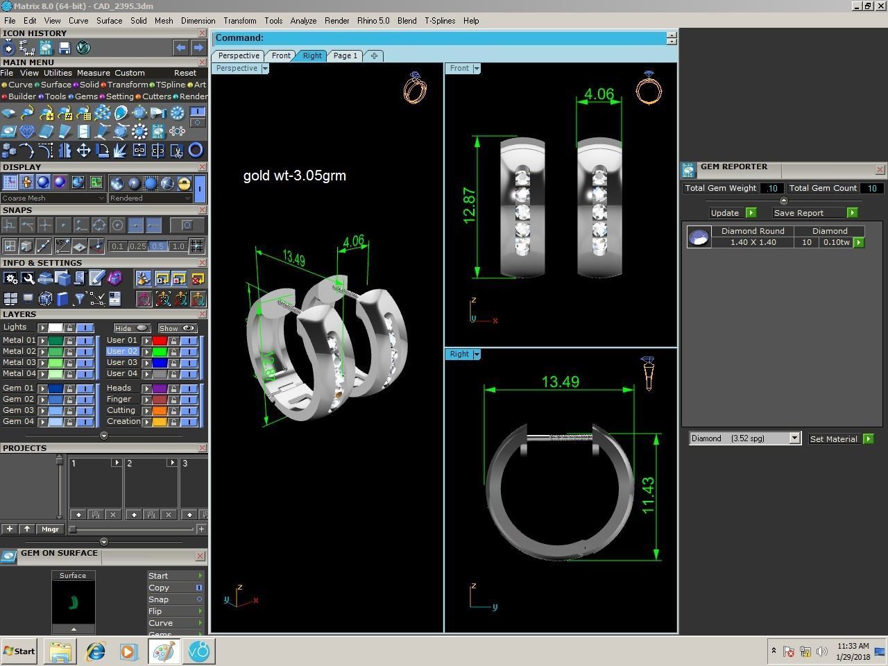 Earrings-2395 two diamond hoop earrings gold 3D print model_6