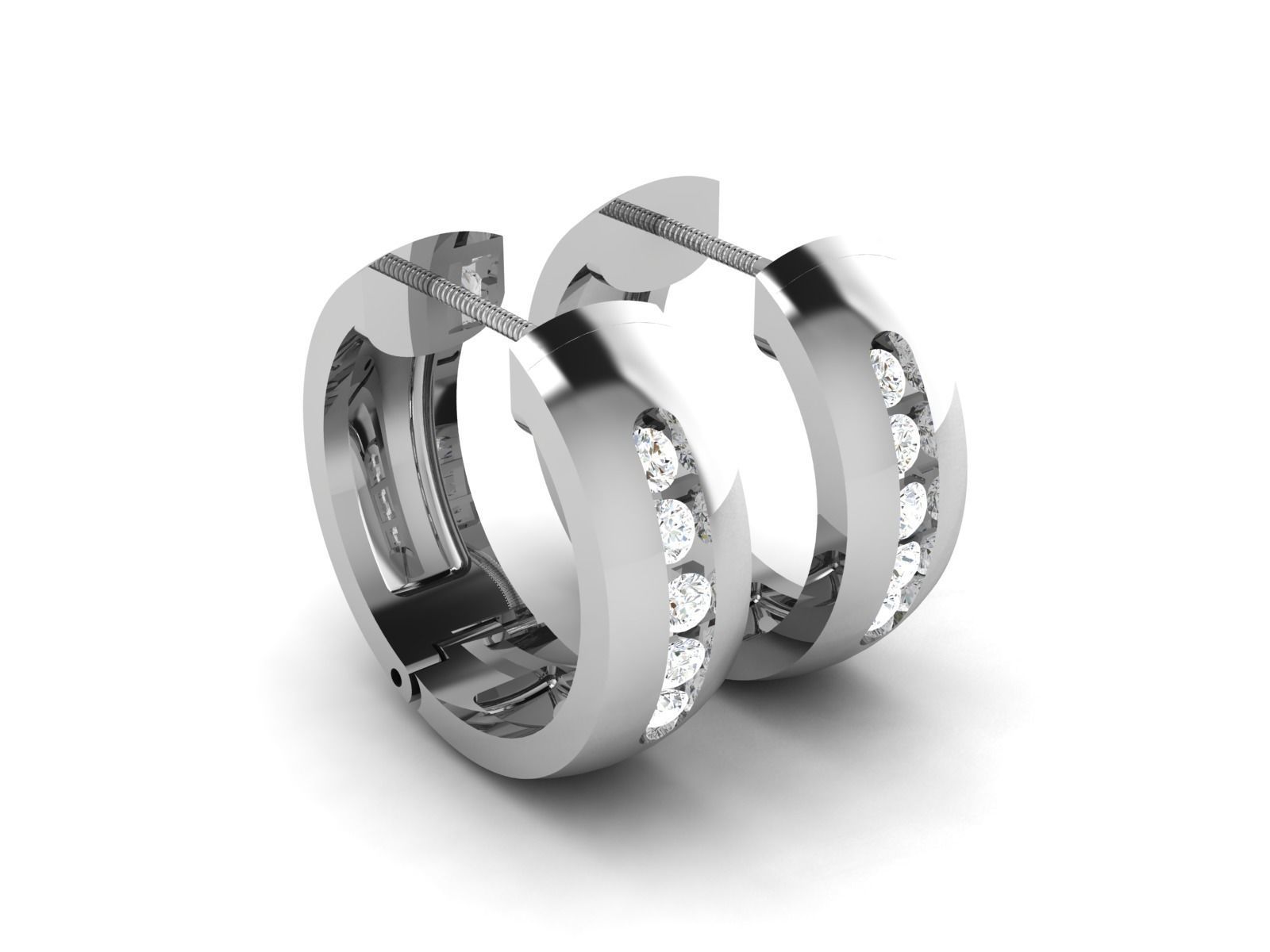 Earrings-2395 two diamond hoop earrings gold 3D print model_1