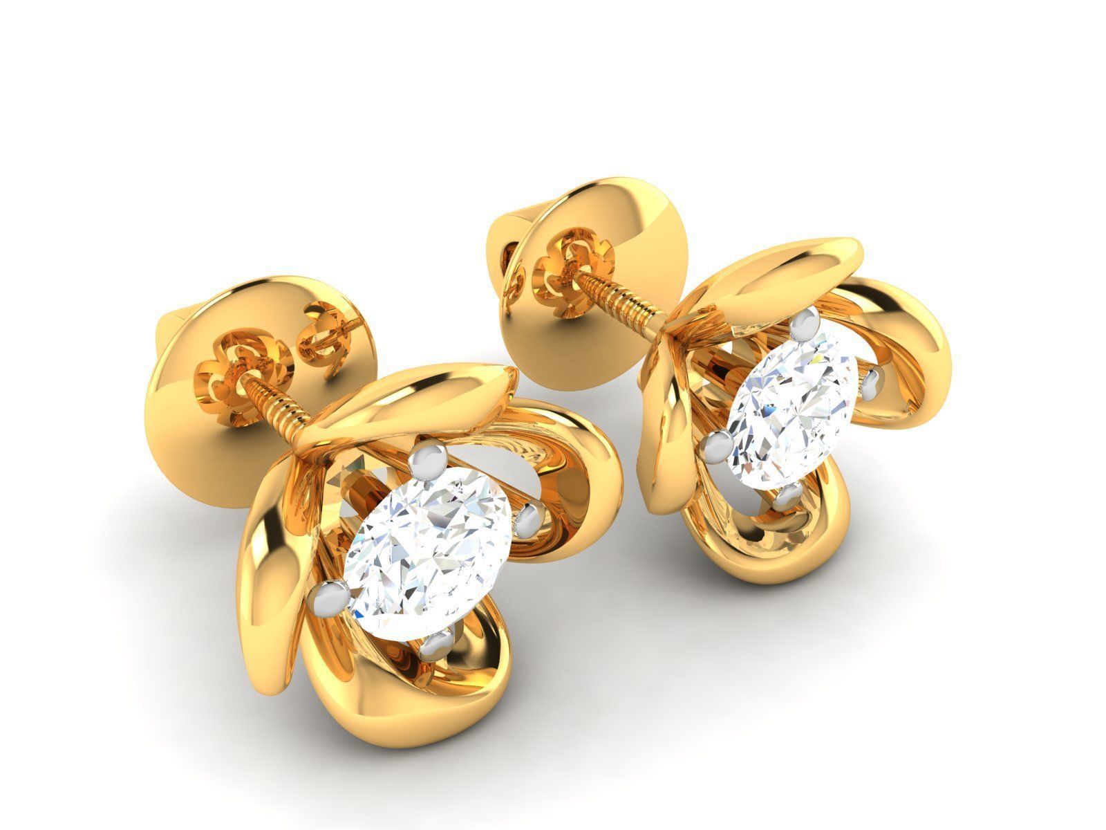 Earrings-2472 diamond stud earring gold 3D print model_1