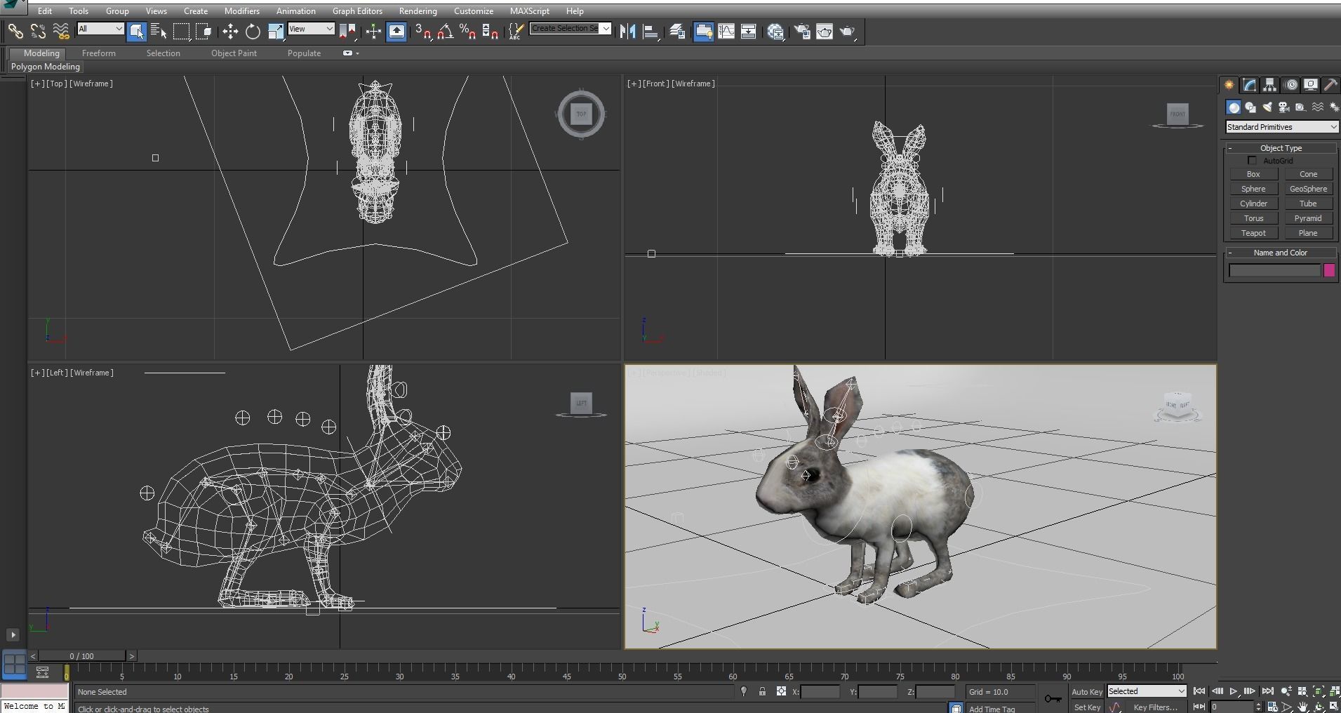 White Cute Rabbit Rigged Low poly model Low-poly 3D model_17