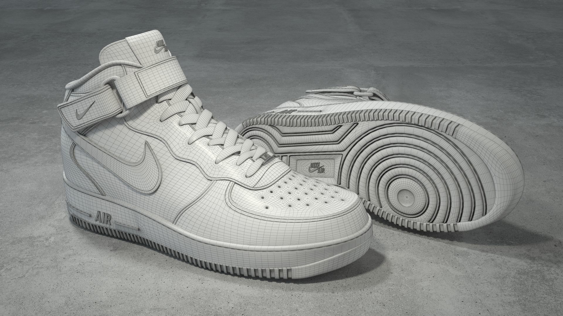 Nike Air Force 1 Mid white Low-poly 3D model_9