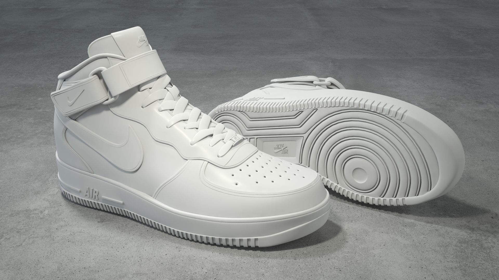 Nike Air Force 1 Mid white Low-poly 3D model_8