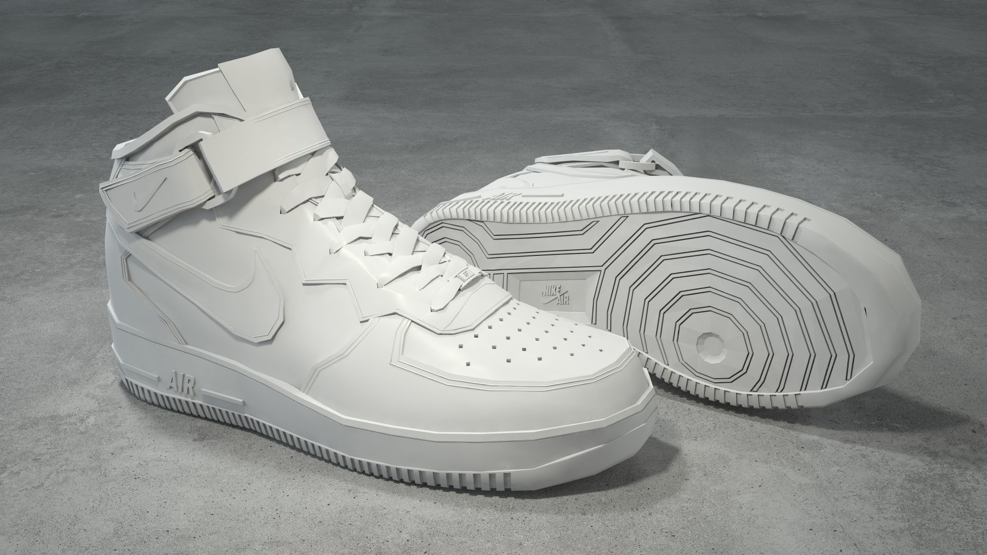 Nike Air Force 1 Mid white Low-poly 3D model_6