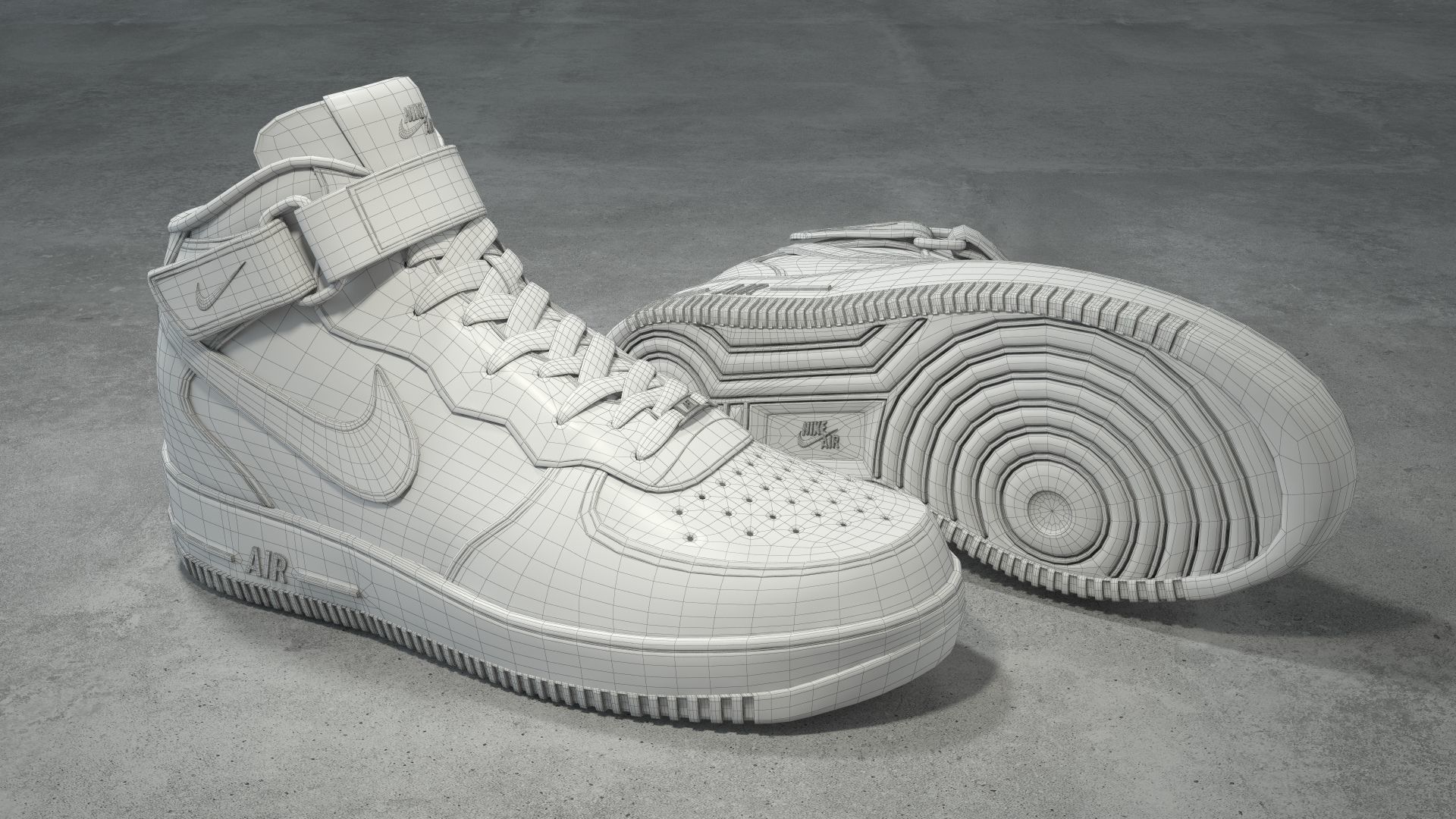 Nike Air Force 1 Mid white Low-poly 3D model_10