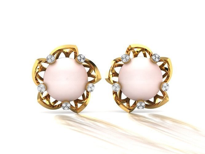 Earrings-931 rose quartz and diamond stud earring 3D print model