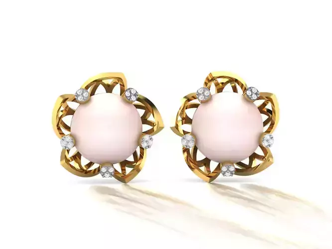 Earrings-931 rose quartz and diamond stud earring 3D print model