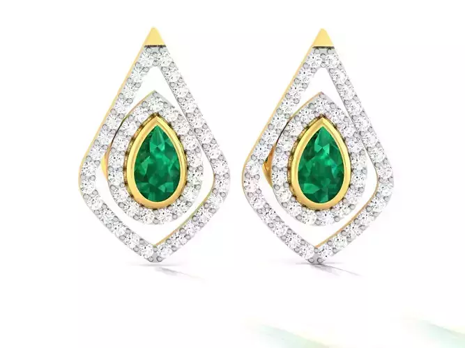 Earrings-8531 emerald and diamond stud earring