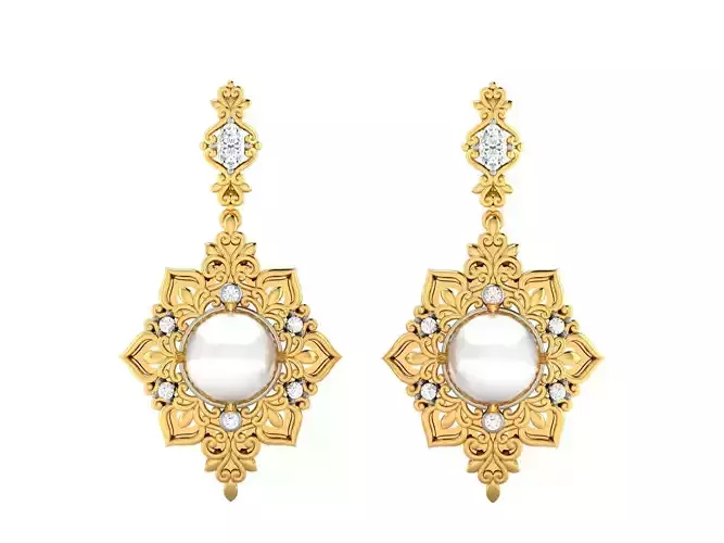 Earrings-8 pearl and diamond earring gold
