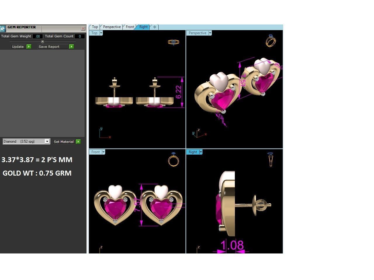 Earrings-7843 pair of heart shaped earrings with ruby stones 3D print model_1