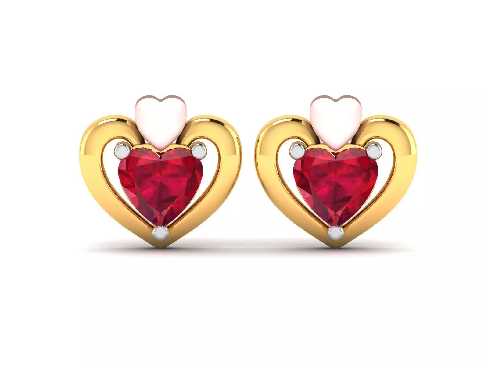 Earrings-7843 pair of heart shaped earrings with ruby stones 3D print model_0
