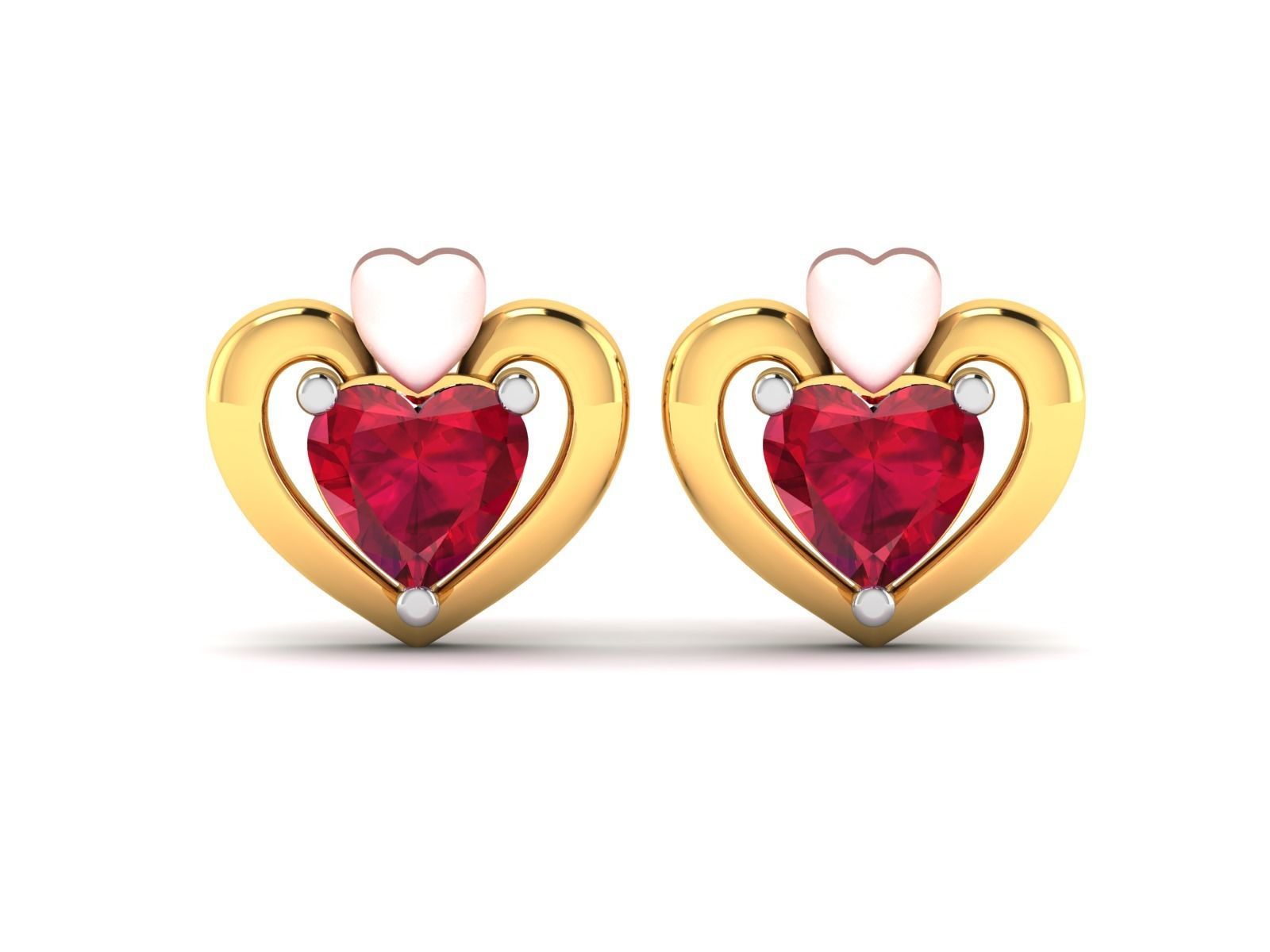 Earrings-7843 pair of heart shaped earrings with ruby stones 3D print model_4