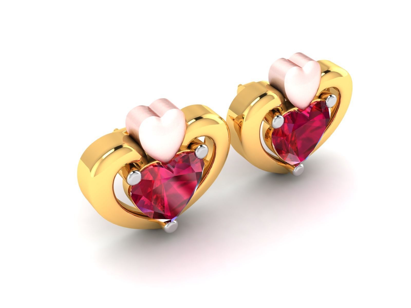 Earrings-7843 pair of heart shaped earrings with ruby stones 3D print model_3
