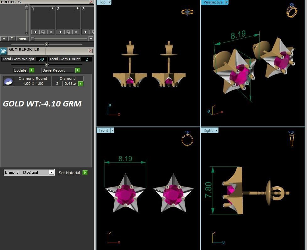 Earrings-7719 ruby stone stud earring gold 3D print model_3