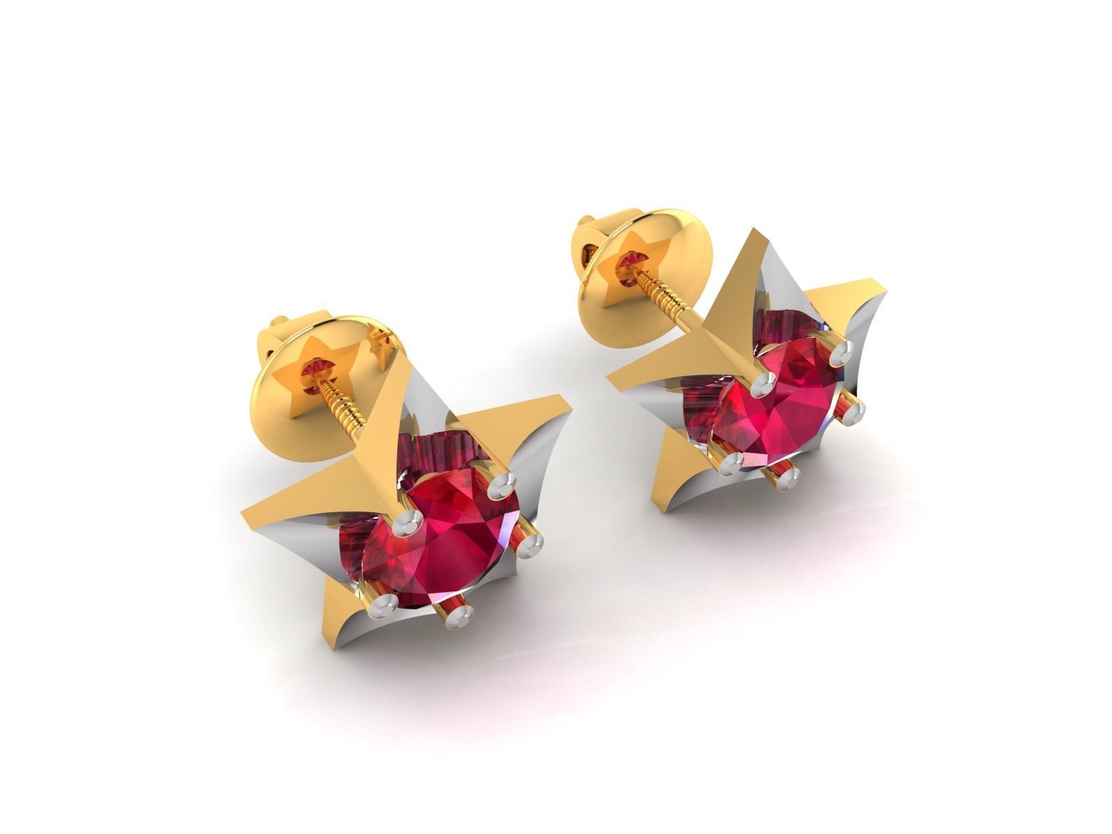 Earrings-7719 ruby stone stud earring gold 3D print model_4