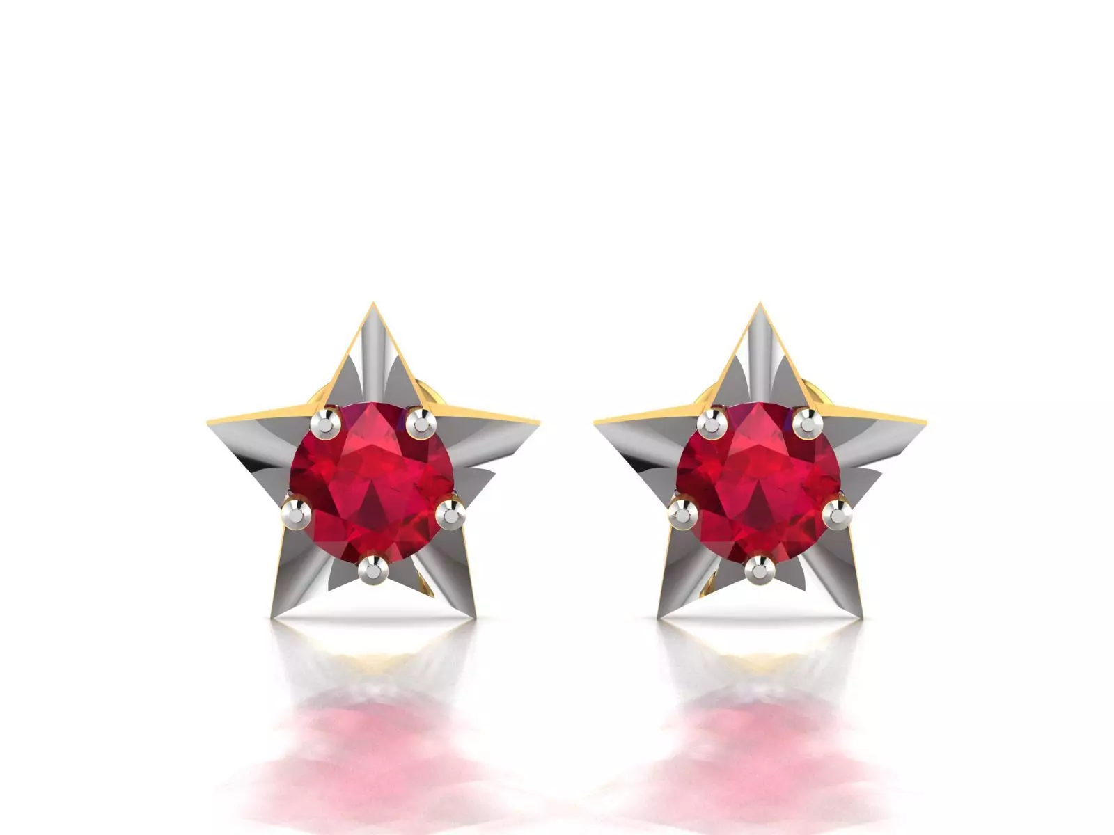 Earrings-7719 ruby stone stud earring gold 3D print model_0