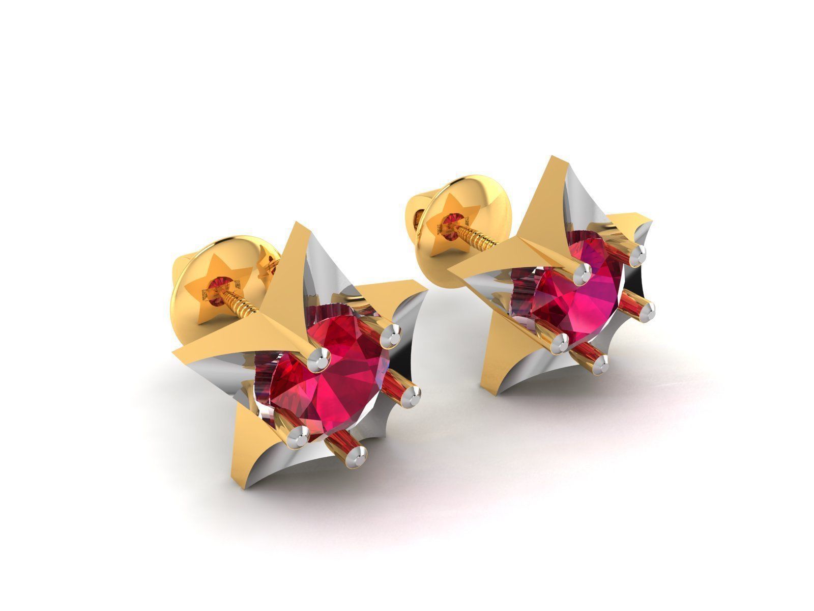 Earrings-7719 ruby stone stud earring gold 3D print model_1