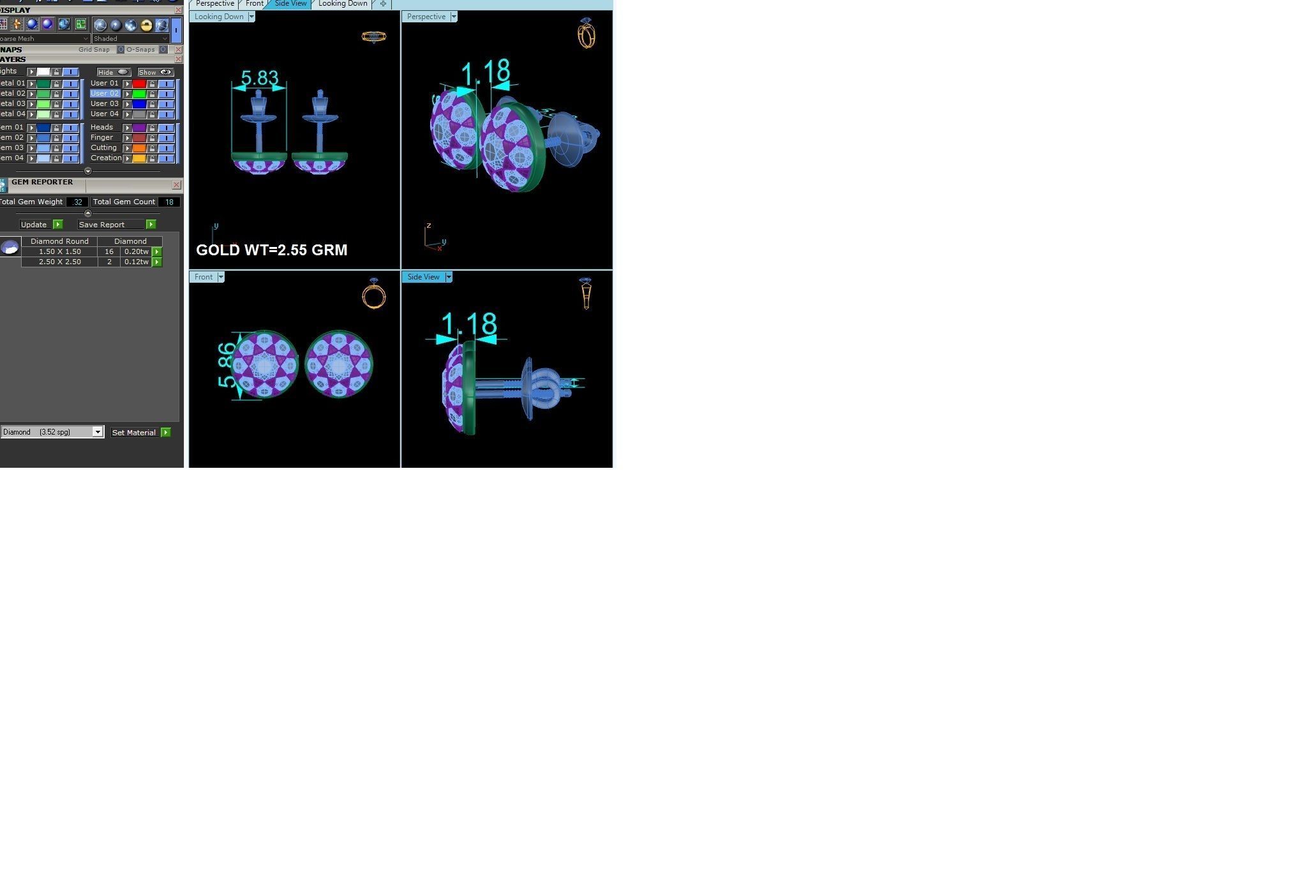 Earrings-252B diamond stud earrings gold 3D print model_4