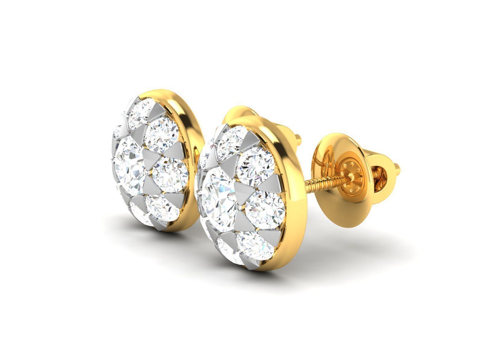 Earrings-252B diamond stud earrings gold 3D print model_2
