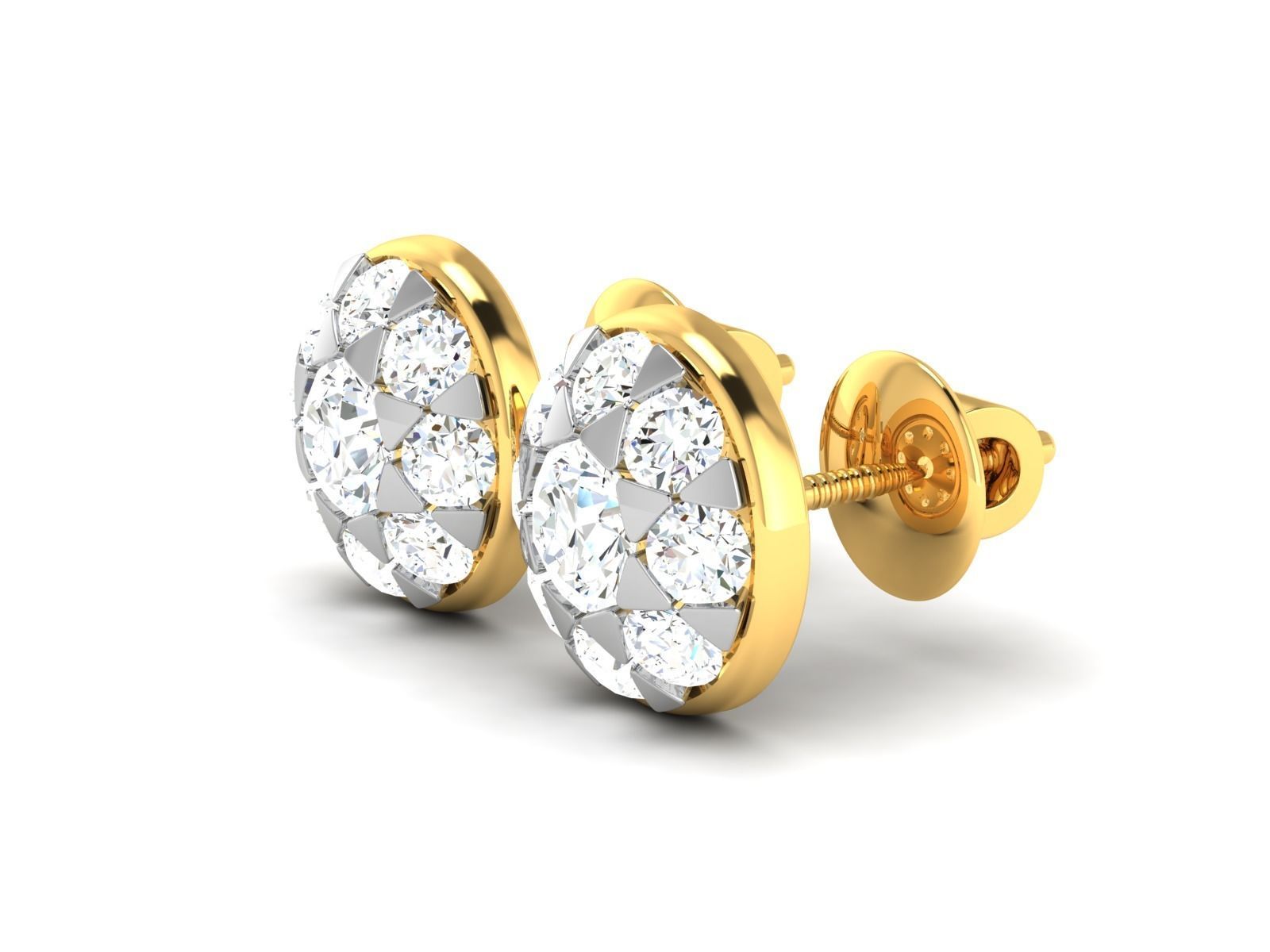 Earrings-252B diamond stud earrings gold 3D print model_1