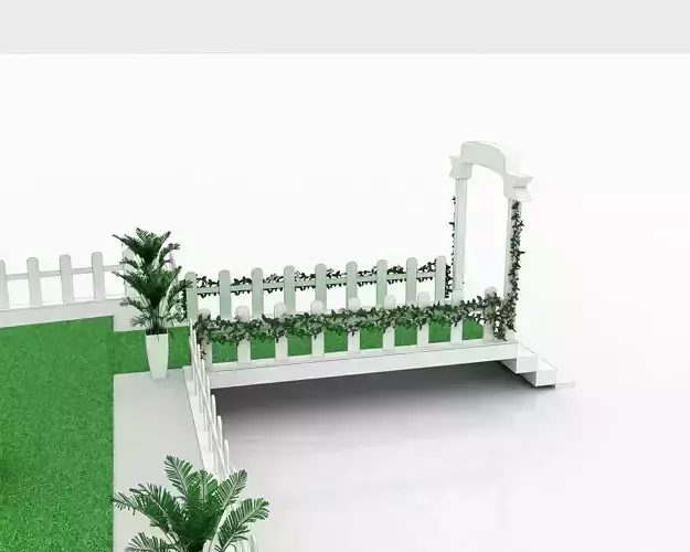 fecing fence with grass and potted plants 3D model